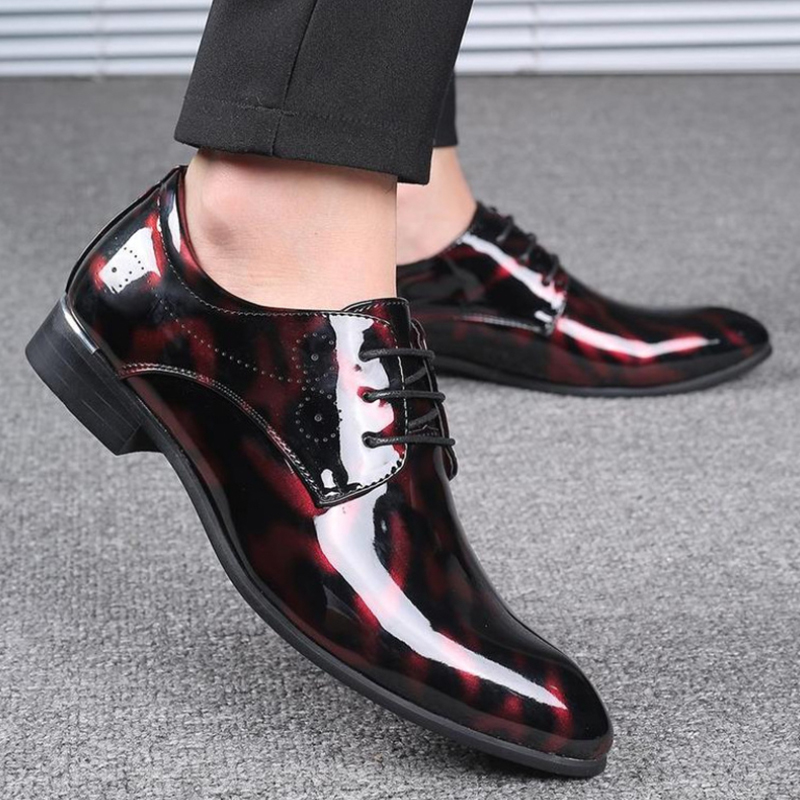 Men'S Grooming Oxford - Wine Red Patent Leather Pointed Toe