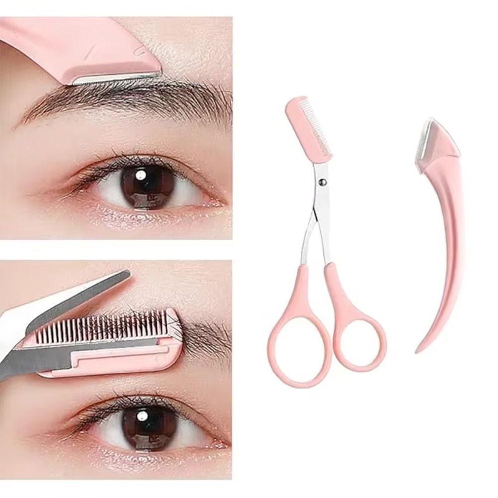 Mens Grooming Travel Kit - Eyebrow Trimmer Set Curved Razor Scissors