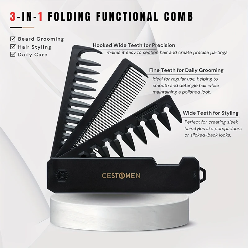 3-in-1 Folding Beard Comb for  - огляд і ціна Mens Grooming Travel Kit